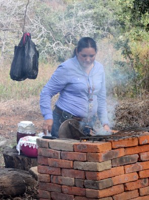 Firing up the comal at the ostrich ranch