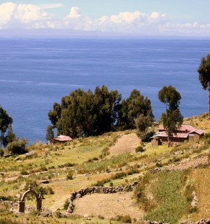 View across the island to Lake TIticaca.