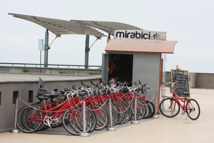 Bicycle rental stand on the oceanfront