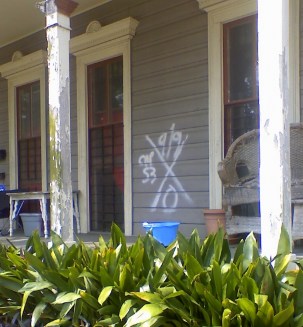 "Katina cross" marks a hurrican damage inspection.