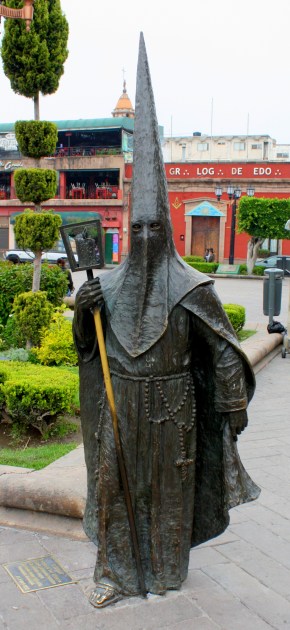 Bronze scultpture of hooded penitent, Centro Historico, San Luis Potosí, Mexico