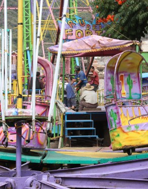 Amusement rides lined up on Calle Colón, Ajijic, Jalisco