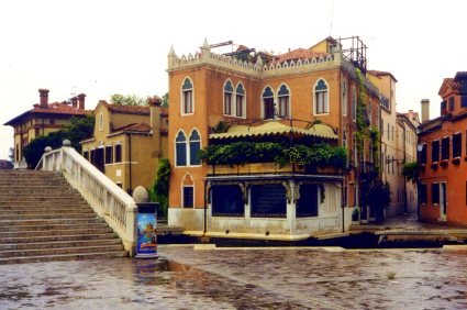 Villa and canal bridge, Venice, Italy