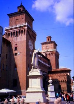 No Italian piazza is complete without its clock tower.  Ferrara, Italy.