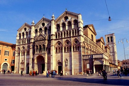 Facade of the Cathedral of Ferrara, Italy.