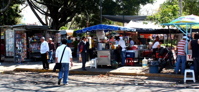 Street merchants line the entrance to Guadalajara's Parque Revolución.