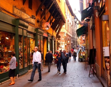 Narrow streets of the old city, Bologna, Italy