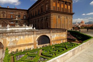Pitti Palace with formal garden and skyline view, FLorence, Italy.