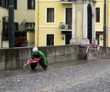 Disability is no obstacle for this cyclist in Parma, Italy.